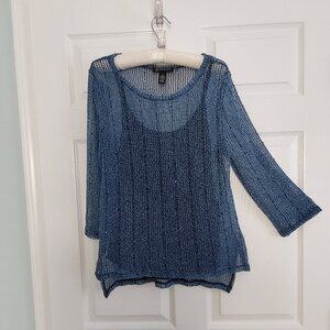 INC International Concepts Dressy Blouse, Size M, Teal/Black Knit